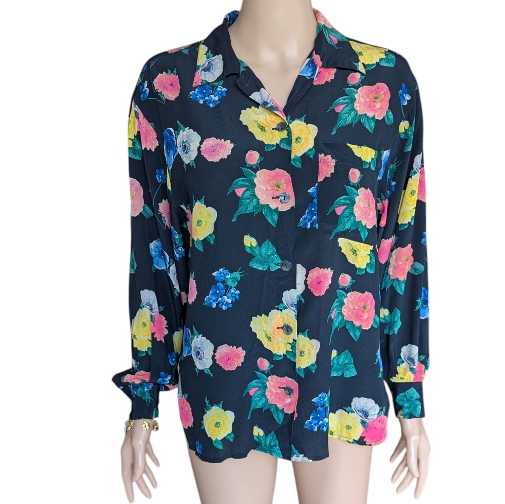 Vintage MaxMara silk blouse floral button down